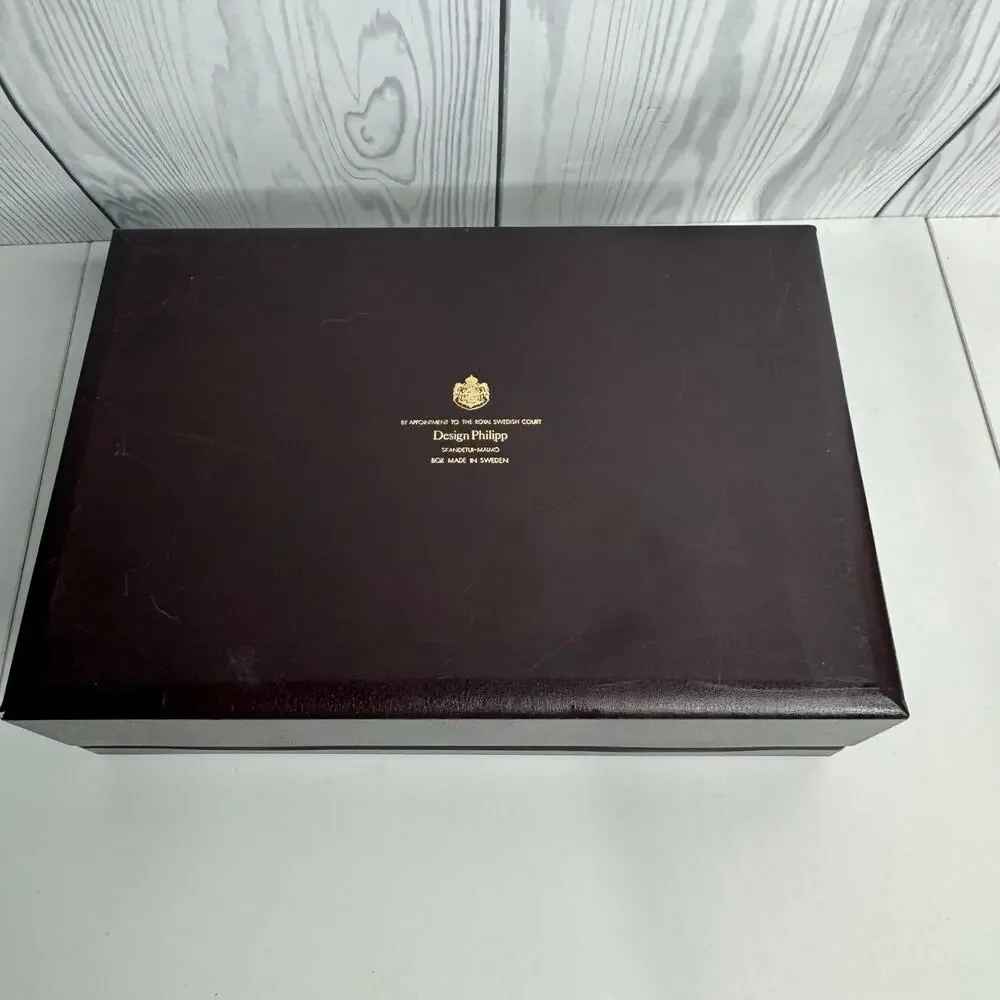 Vintage Swedish Design Phillip Jewelry Brown Leather Trinket Box Royal 7 x 10